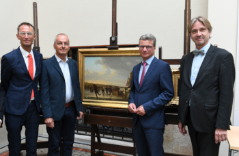Kunstminister Bernd Sibler (2. v.r.) mit Generaldirektor Frank Matthias Kammel (BNM), Erbenvertreter Hardy Langer sowie Generaldirektor Prof. Dr. Bernhard Maaz (BStGS) (v.l.n.r)