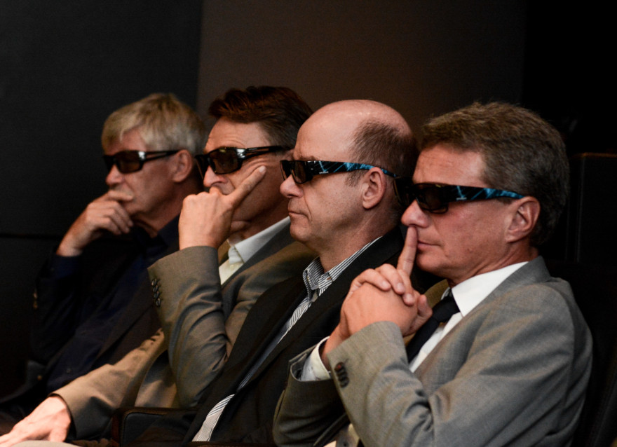 Tauchten in die Virtuelle Realität ab: Wissenschaftsminister Bernd Sibler, Prof. Thomas Seidl (LMU), Prof. Ralf Ludwig (LMU), Prof. Thomas O. Höllmann (Präsident Bayerische Akademie der Wissenschaften) (v.r.n.l.)